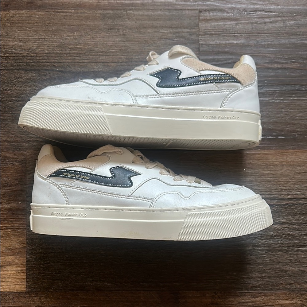 White and Tan Chunky Sneakers with Retro Design